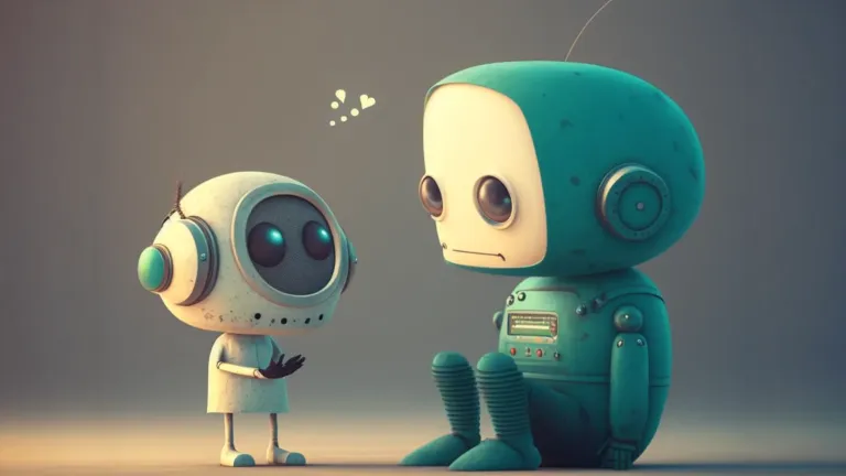 cute robot chatting with human illustration