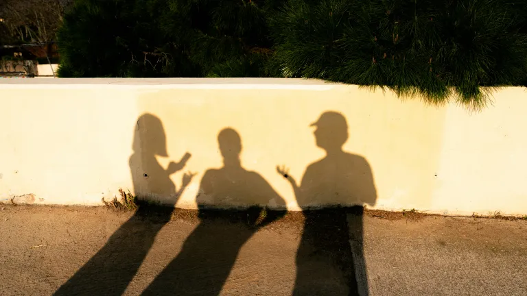 Sunset shadows of people discussing something