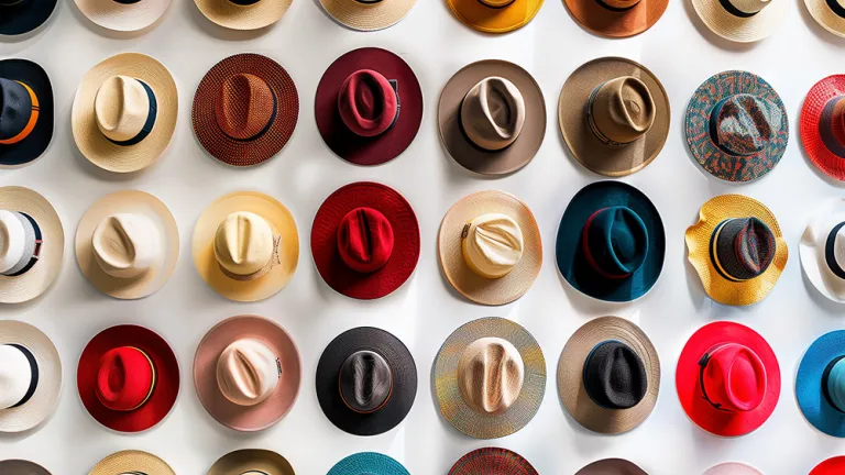 many rows of different hats in birds eye view