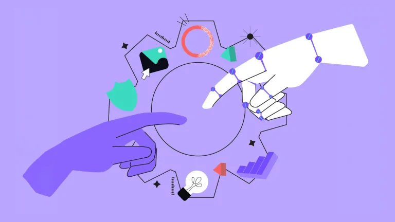 Roboterhand berührt menschliche Hand