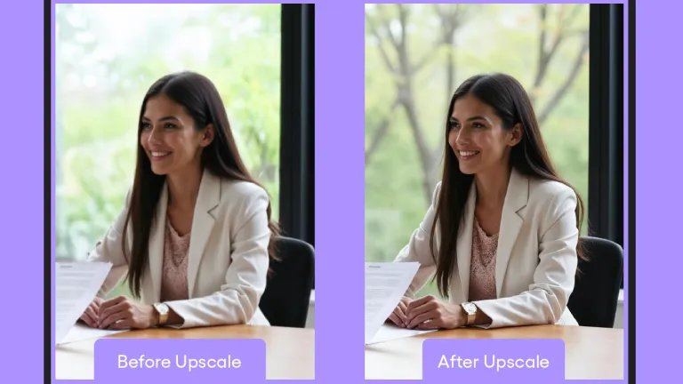 portrait of woman before and after upscale