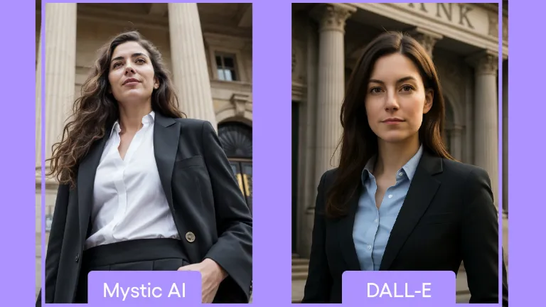 Woman AI image comparison Mystic AI and DALL-E