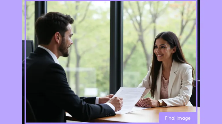 image of man and woman talking with sign saying final image