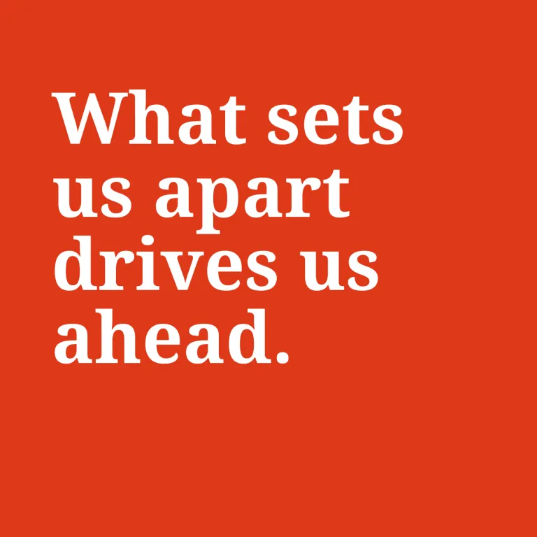 Roter Kasten mit dem Titel der Kernbotschaft: Was uns unterscheidet, treibt uns voran.