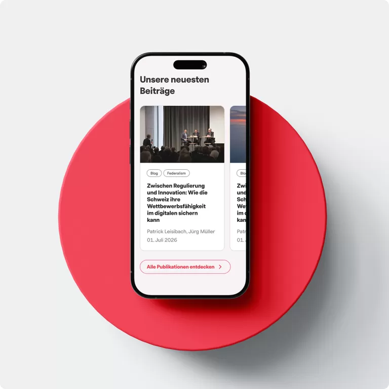 Mockup der Avenir Suisse-Website auf einem Handybildschirm
