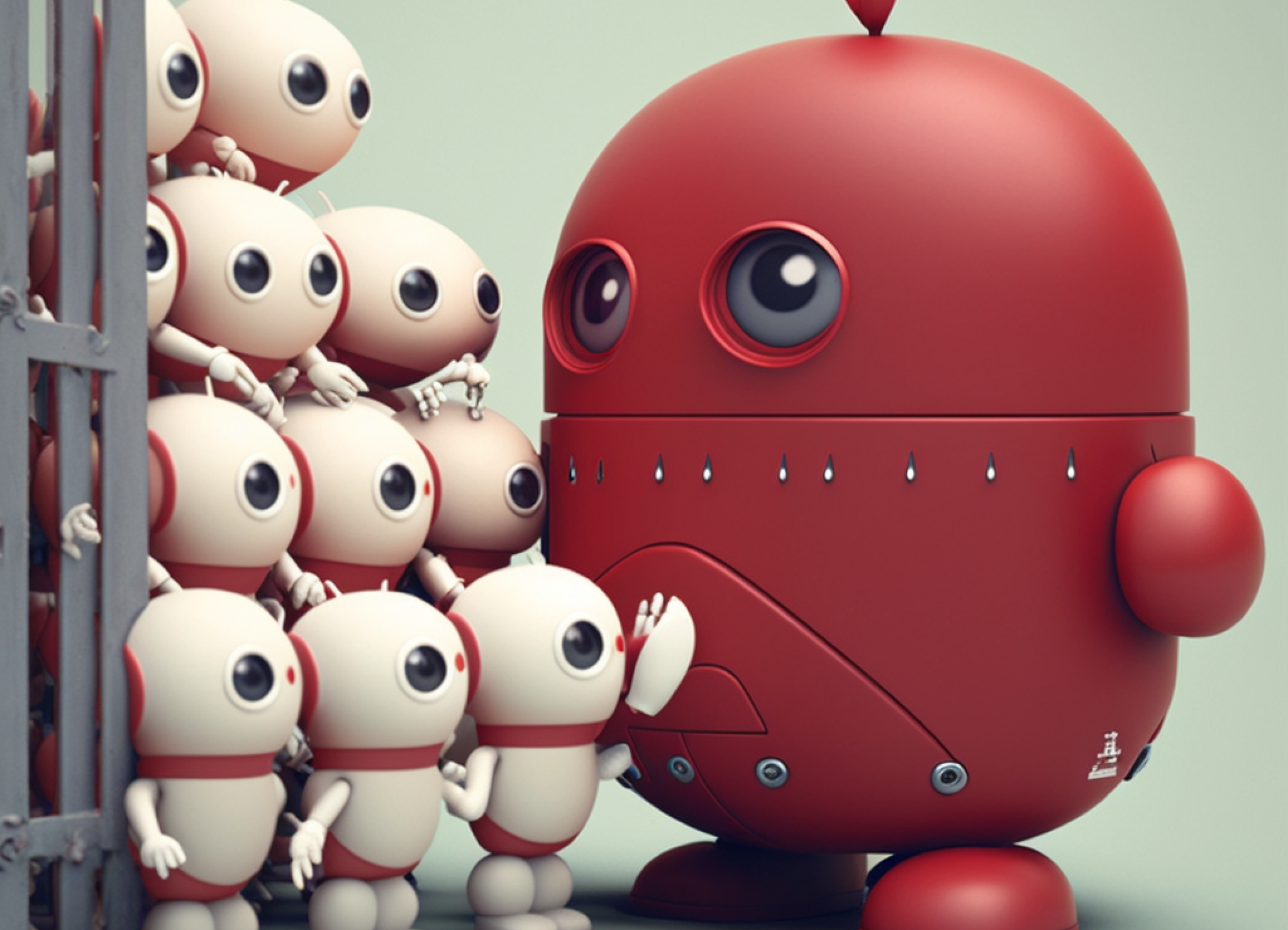 cute robot stops bad red colored robots from entering