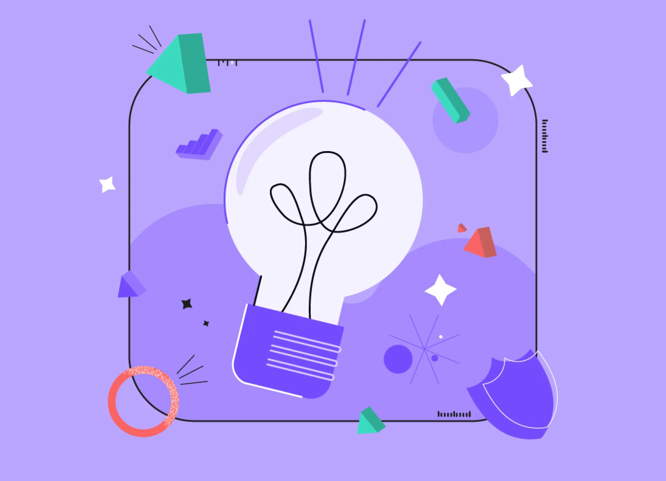 Light bulb surrounded by creative elements in front of an image icon