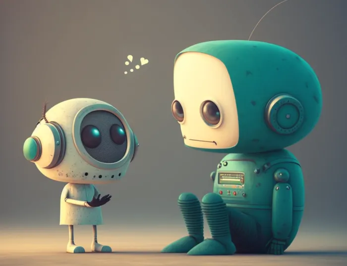 cute robot chatting with human