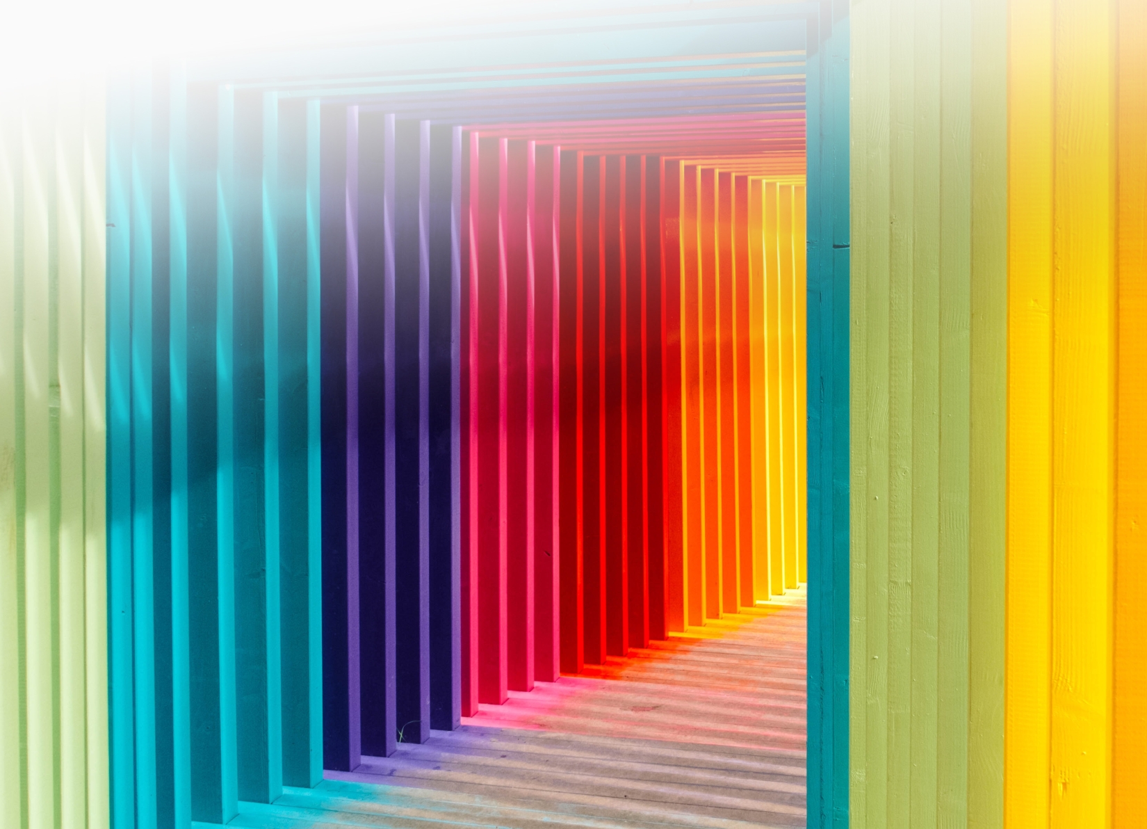 a rainbow coloured hallway